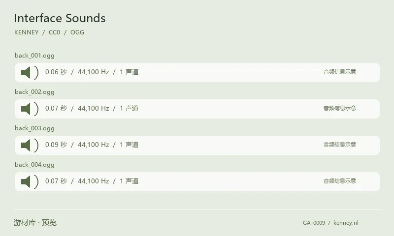 界面交互音效：用于按钮、菜单与界面反馈的短音效。